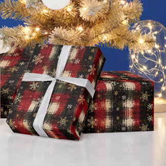 Moderne Plaid-Schneemuster mit distressed-Effekt Geschenkpapier