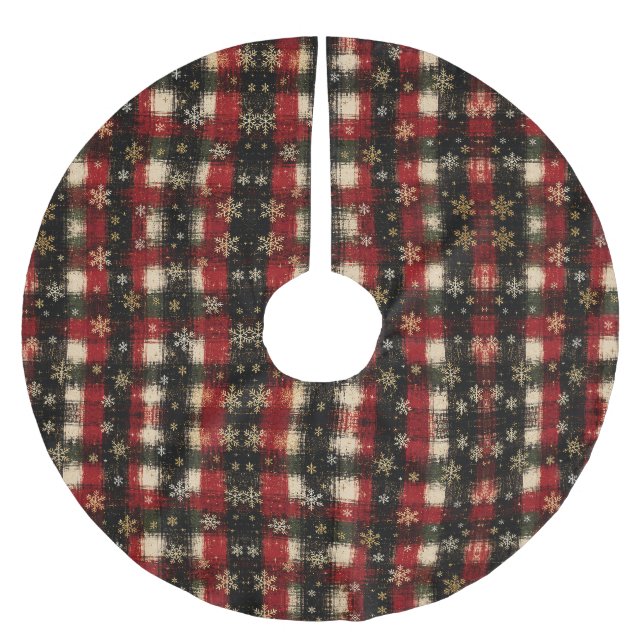 Moderne Plaid-Schneemuster mit distressed-Effekt Polyester Weihnachtsbaumdecke (Vorderseite)