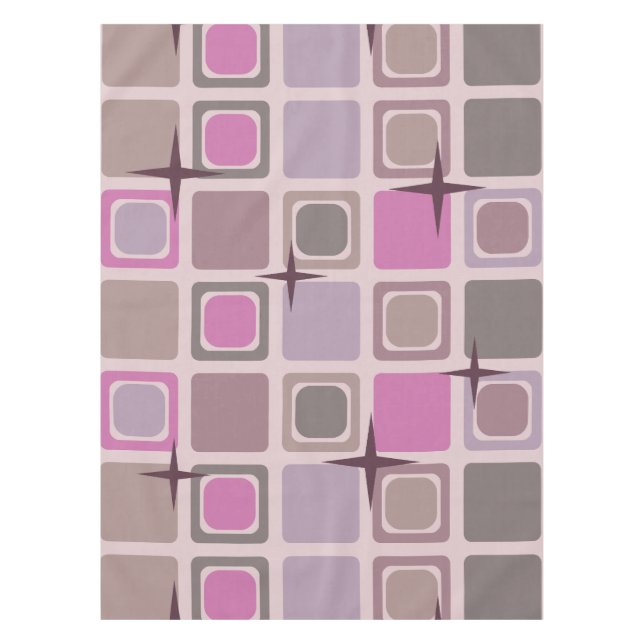 Moderne Plätze Mitte Jahrhunderts Sterne Pink Lila Tischdecke (Vorderseite)