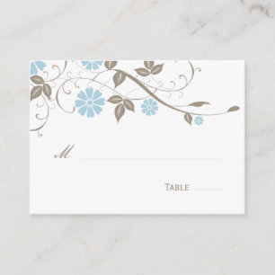Moderne Platzkarte mit Blumen - Aqua Blue