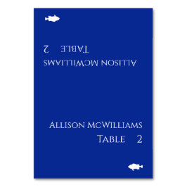 Moderne Platzkarten-Fischsymbol in Blau und Weiß- Tischnummer