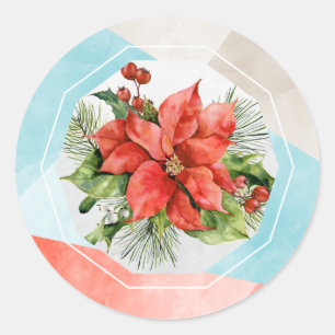 Moderne Poinsettia Blume Weihnachten Umschlag Aufk Runder Aufkleber