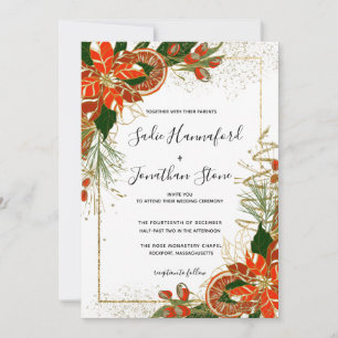Moderne Poinsettia Citrus Winter Hochzeitseinladun Einladung