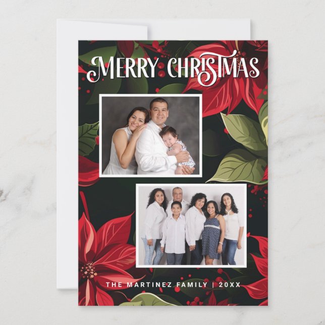 Moderne Poinsettia Frohe Weihnachten Foto (Vorderseite)