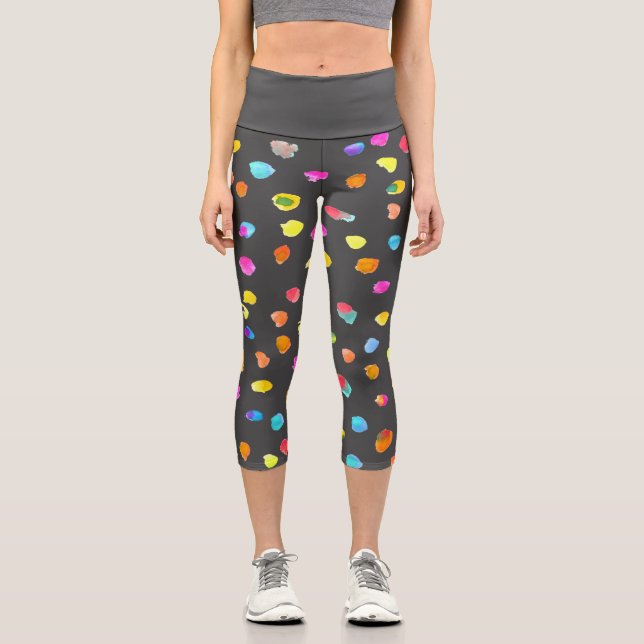 Moderne Polka Dot künstlerische, farbenfrohe Funky Capri Leggings (Vorderseite)