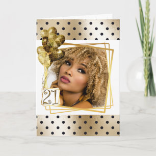 Moderne Polka Dot schwarzes Gold 21. Ballons Karte