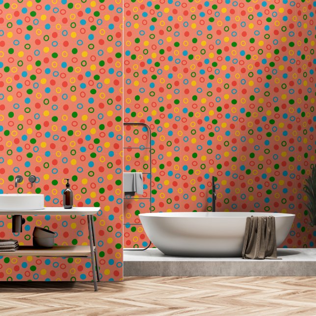 Moderne Polka-Dotlachsen-Schale und Stab des Mitte Tapete (Badezimmer)