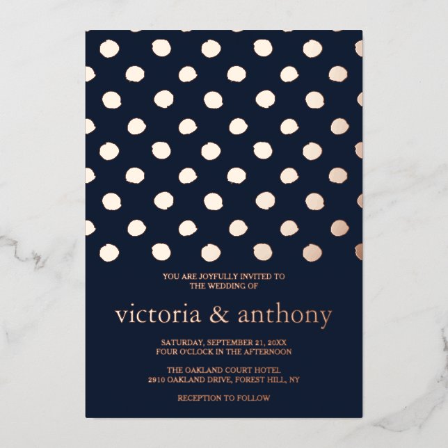 Moderne Polka Dots Wedding Real Folieneinladung (Vorderseite)