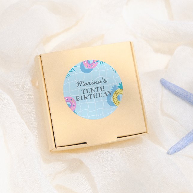 Moderne Poolparty-Geburtstagsfeier Runder Aufkleber (Von Creator hochgeladen)