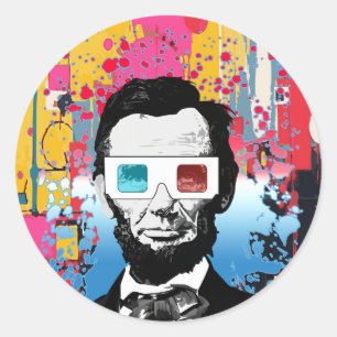 Moderne Pop-Art Abraham Lincoln 3D-Brille Abstract Runder Aufkleber
