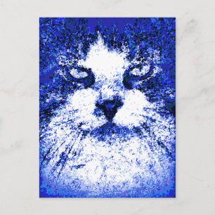 Moderne Pop-Art-Katze Blau Postkarte