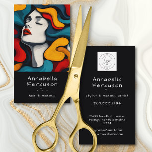 Moderne Pop-Art Retro Farbige Haar-Make-up-Logo Visitenkarte