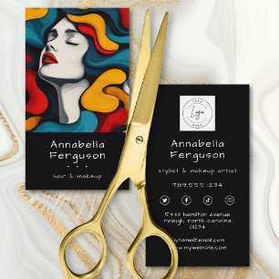 Moderne Pop-Art Retro Farbige Haar-Make-up-Logo Visitenkarte