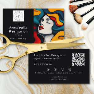 Moderne Pop-Art Retro Farbige Haare Make-up Logo Q Visitenkarte