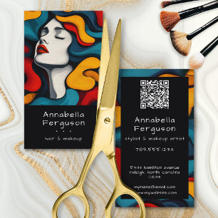 Moderne Pop-Art Retro Farbige Haare Make-up QR-Cod Visitenkarte
