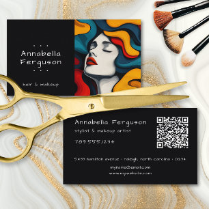 Moderne Pop-Art Retro Farbige Haare Make-up QR-Cod Visitenkarte