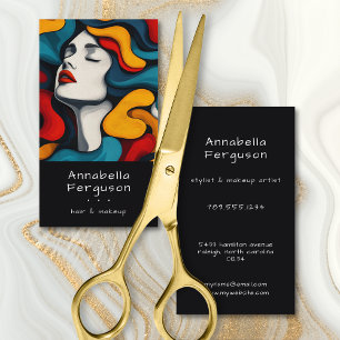 Moderne Pop-Art Retro Farbige Haare Make-up Visitenkarte