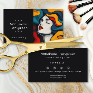 Moderne Pop-Art Retro Farbige Haare Make-up Visitenkarte