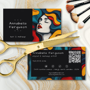 Moderne Pop-Art Retro Farbige Haare Makeup QR-Code Visitenkarte