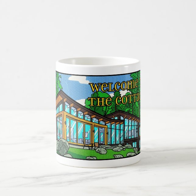 Moderne Pop-Art-Waldhütte Mid-Century Comic Kaffeetasse (Mittel)