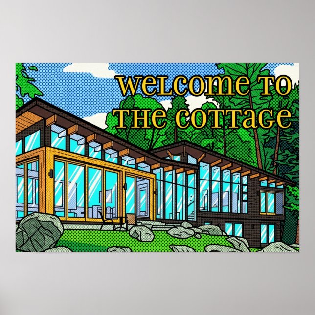 Moderne Pop-Art-Waldhütte Mid-Century Comic Poster (Vorne)