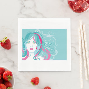 Moderne Pop Kunst Frau Aquamarin und rosa Swirt Ha Serviette