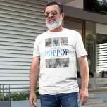 Moderne Poppop-FotoCollage T-Shirt<br><div class="desc">Moderner Großvater-T - Shirt mit 6 Fotos für Sie zu ersetzen mit Ihrem eigenen,  das Sprichwort "Wir Liebe Sie" in einem eleganten Skript-Schriftart,  der Titel "POPPOP" in einem trendigen blauen Gradienten Serif-Schriftart,  und die Kindernamen.</div>