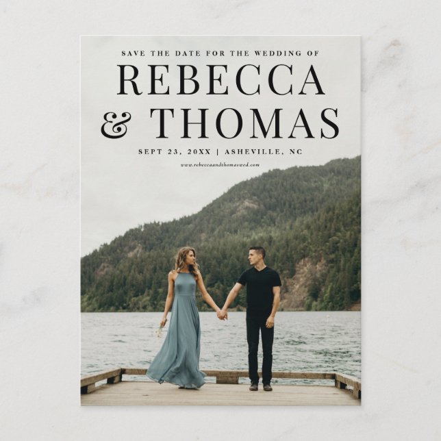 Moderne Portrait Foto Hochzeit speichern das Datum Ankündigungspostkarte (Vorderseite)