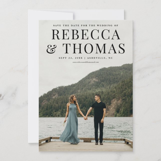 Moderne Portrait Foto Hochzeit speichern das Datum Save The Date (Vorderseite)