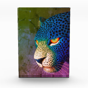 Moderne Porträtaufnahme einer Wildkatze mit roten Fotoblock