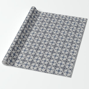 Moderne portugiesische Tiles Azulejos Navy und Whi Geschenkpapier