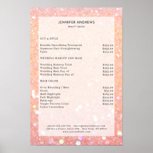 Moderne Preisliste für Peach Glitzer Salon Poster