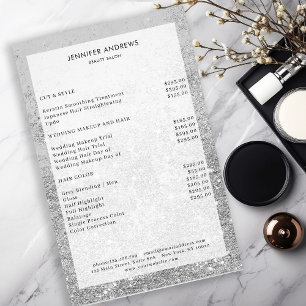 Moderne Preisliste für Silver Glitzer Salon Flyer
