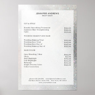 Moderne Preisliste für Silver Glitzer Salon Poster