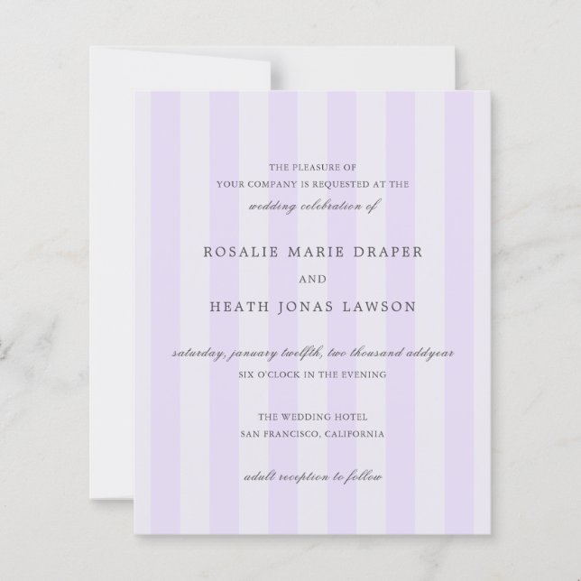 Moderne preiswerte Hochzeitseinladung PurpleStripe (Vorderseite)