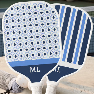 Moderne Preppy Blau-Navy-Geometrisches Muster Init Pickleball Schläger