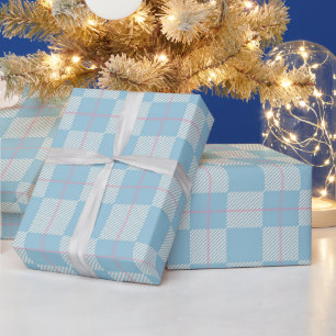 Moderne preppy blaue und rosa karierte Geschenkpap Geschenkpapier