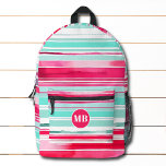 Moderne Preppy Cyan Magenta Monogram Bedruckter Rucksack<br><div class="desc">Moderne Preppy Cyan Magenta Watercolor Stripe Muster Monogram Personalisiert Name Ruckpacks mit Ihrem personalisierten Namen,  Monogramm oder Initalien in einer einfachen Skripttypografie auf einem modernen cyan und mageneta Aquarellhintergrund. Ideal für die Rückkehr in die Schule,  Sport,  Fitnessraum und mehr. Entworfen von ©Evco Studio www.zazzle.com/store/evcostudio</div>