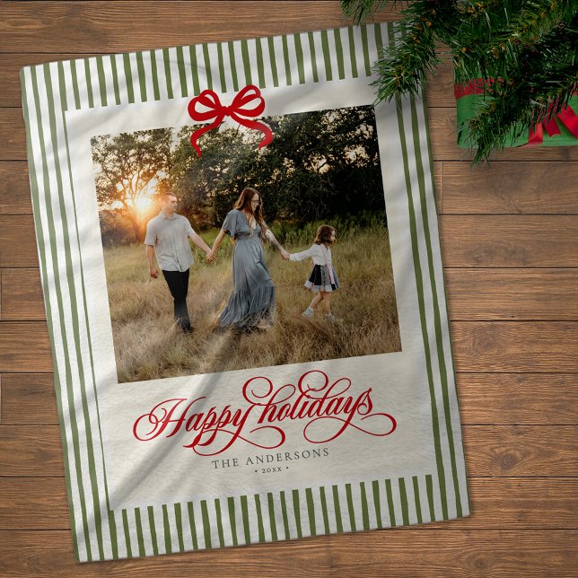 Moderne Preppy Happy Holidays Name & Foto Fleecedecke (Von Creator hochgeladen)