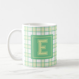 Moderne Preppy-Kariert-Grün-Limonen-Varsity-Monogr Kaffeetasse