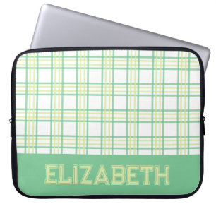 Moderne Preppy-Karo-Uni-Schriftart Grün Limette Laptopschutzhülle