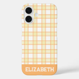 Moderne Preppy-Karo-Varsity-Schrift Orange Gelb iPhone 16 Hülle