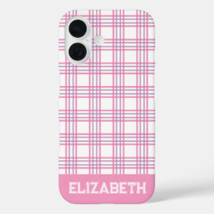 Moderne Preppy-Karo-Varsity-Schrift Rosa Lila  iPhone 16 Hülle