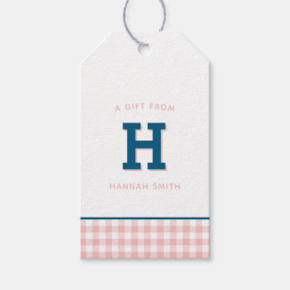 Moderne Preppy Monogram und Gingham Gift Tags Geschenkanhänger
