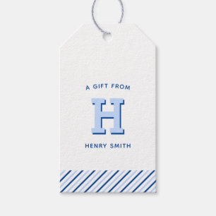 Moderne Preppy Monogram und Stripe Gift Tags Geschenkanhänger