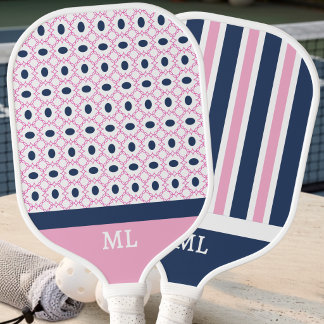 Moderne, preppy Navy-Rosa geometrisches Muster Ini Pickleball Schläger