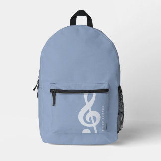 Moderne Preppy Pastor Blue Music Art Monogram Name Bedruckter Rucksack