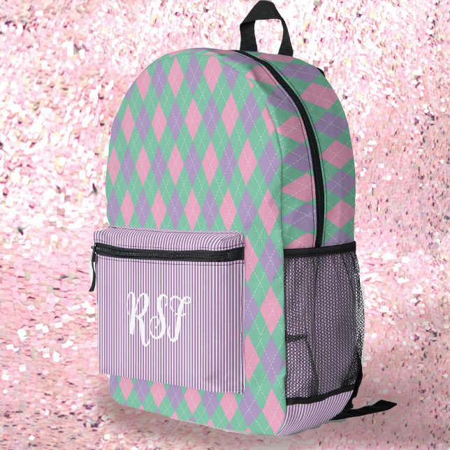 Moderne Preppy-Raute Lila und Stripe Girly Bedruckter Rucksack (Von Creator hochgeladen)