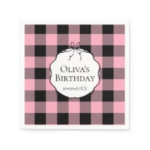 Moderne Preppy-Rosa-Schwarz-Gingham-Geburtstag