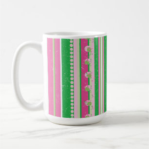 Moderne Preppy Streifen pink, grün, weiß Kaffeetasse